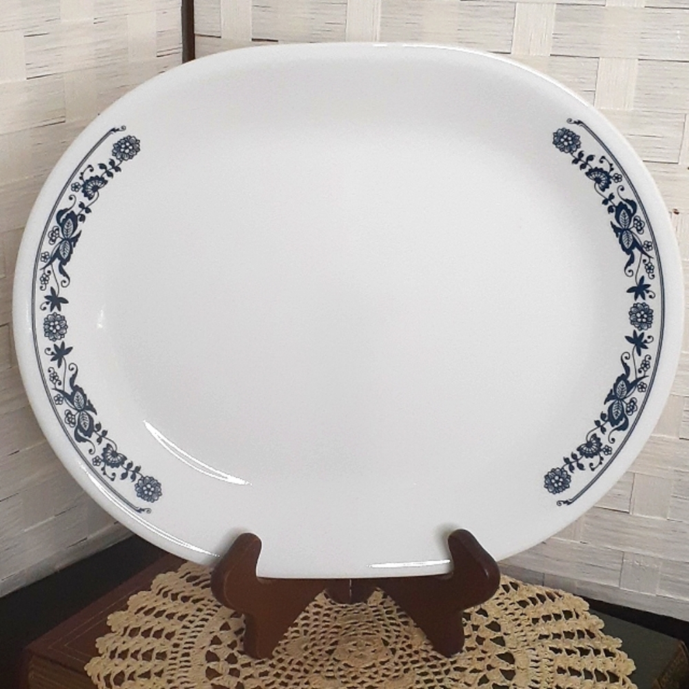 Corelle White Oval Platter with Blue Floral Border